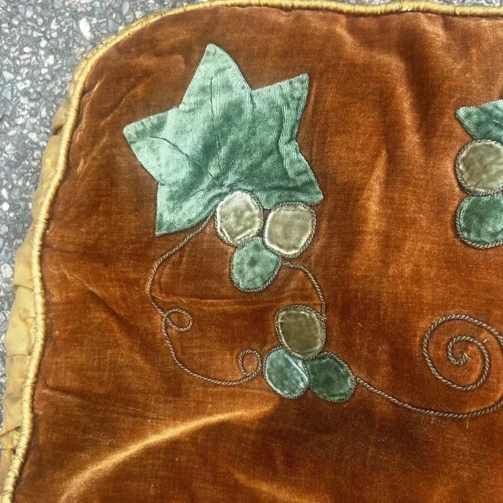 Victorian Antique Handmade Velvet Grapes Vines and Leaves Satin Backed Pillow